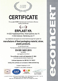 ERPLAST Kft. MSZ EN ISO:14001:2015 certificate