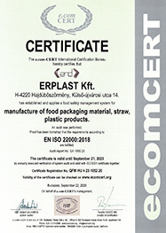 ERPLAST Kft. ISO:22000:2018 certificate