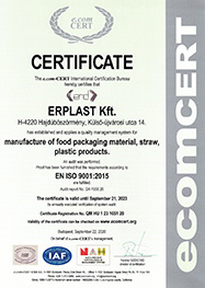 ERPLAST Kft. MSZ EN ISO:9001:2009 certificate