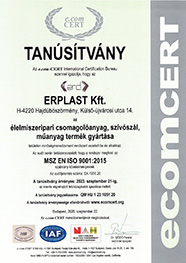 ERPLAST Kft. MSZ EN ISO:9001:2009 minősítés